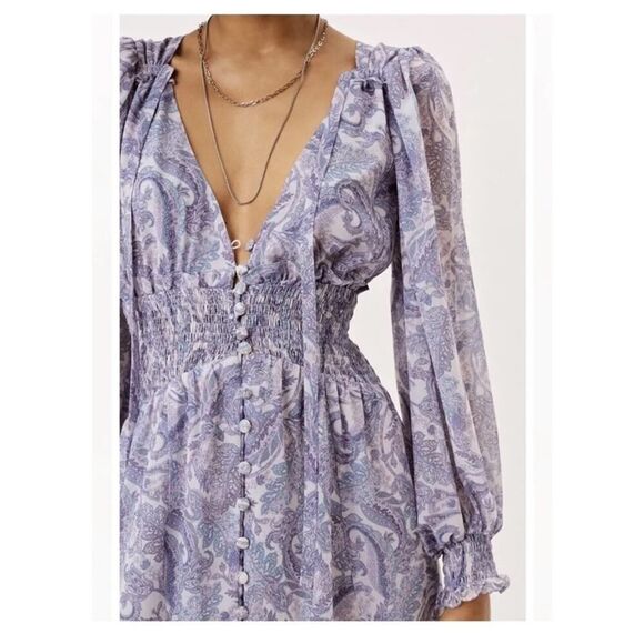 For Love and Lemons Janelle Paisley Maxi Dress Long Sleeve Button Down SizE XS - Picture 2 of 16